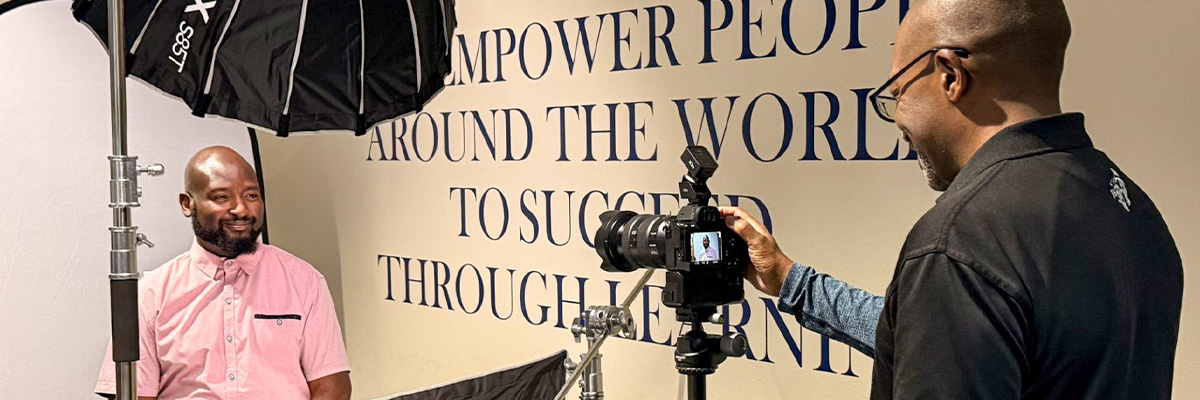 A behind the scenes BTS photo of a headshot photography session on location by JBCM (Jay Billups Creative Media) in Denver