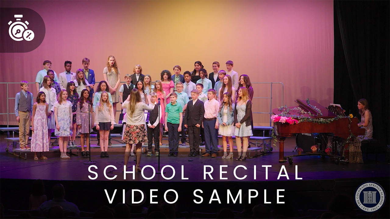 Wide-angle shot of a school recital performance recorded by Jay Billups Creative Media
